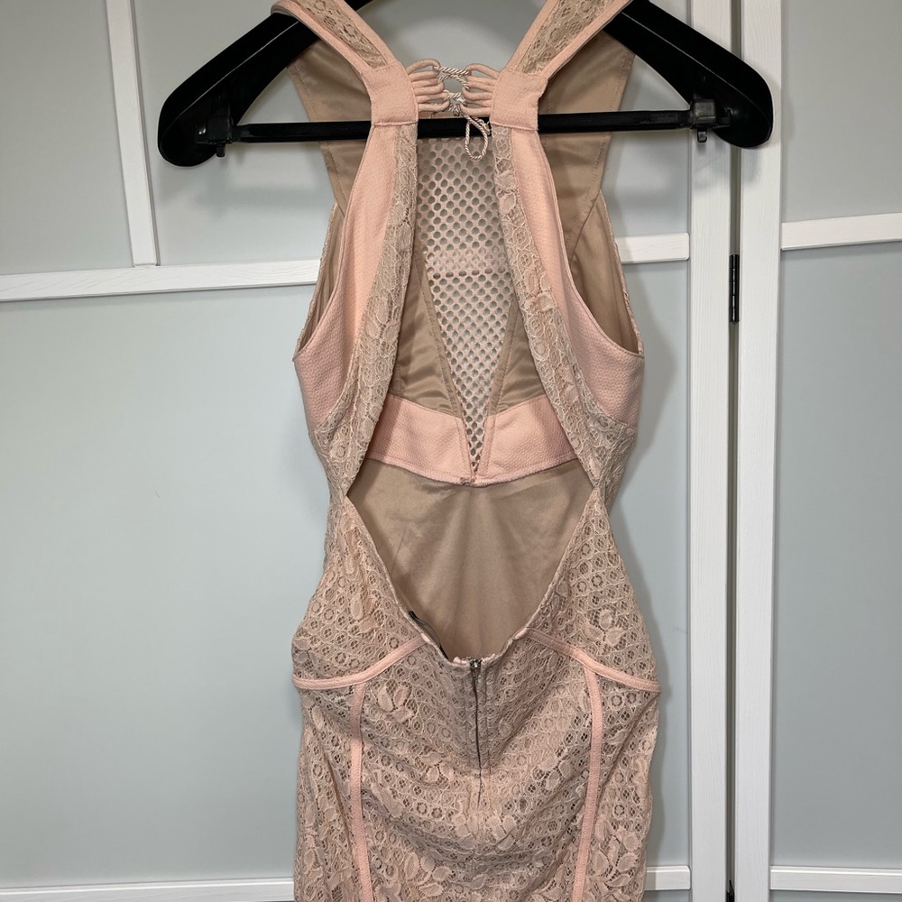 Sexy and cute pink backless lace dress